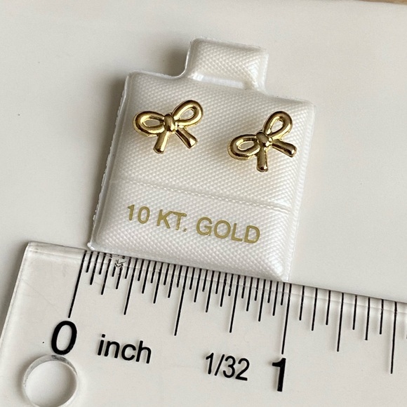 10k Solid Gold Bow Earrings,Second hole Studs, Piercing Studs Earrings for kids - Picture 9 of 15